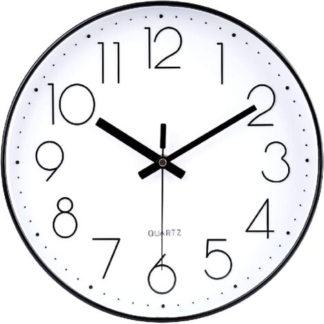 Horloge murale noire de 10 pouces, silencieuse et sans tic-tac, à piles, classique, pour la maison, le bureau, la chambre et l'école