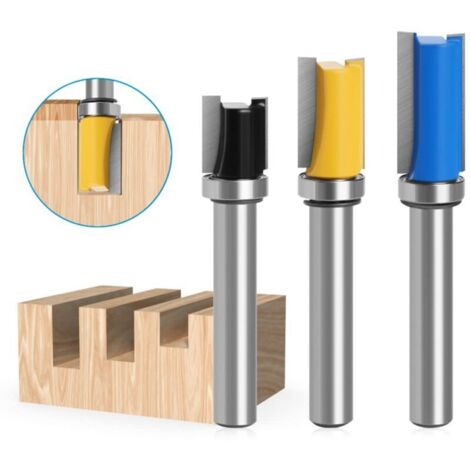 YMYNY 3pcs 8mm Carbide Router Bit, with Top Bearing Cutters, Fixed Copy Router Bit, for Straight Flush Carbide Milling, DIY Carpentry Cutting (1/4)