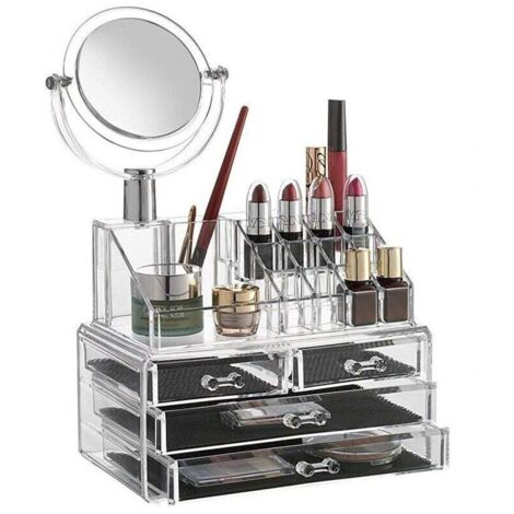 YMYNY Organisateur de cosmétiques, miroir de maquillage, présentoir, 16 compartiments - (1/2)