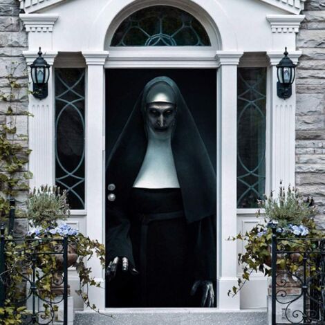 YMYNY Halloween 3D nonne porte autocollant effrayant nonne réaliste porte papier peint bricolage porte autocollant adapté à la décoration de fête à thème Halloween (1/5)