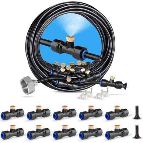 YMYNY Système de refroidissement par brumisation, ligne de brumisation de 20 m + 20 buses de brumisation en laiton + adaptateur en laiton (3/4") + brumisateur extérieur pour patio, jardin, serre (1/5)