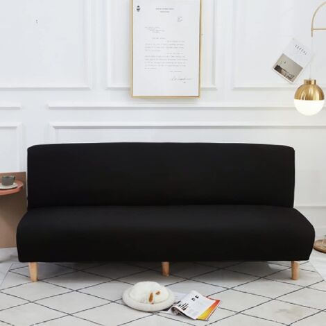Housse de canapé-lit pliable, housse de futon extensible avec fond élastique, couleur unie, épaisse, amovible, couverture complète, noir, 160-190 cm