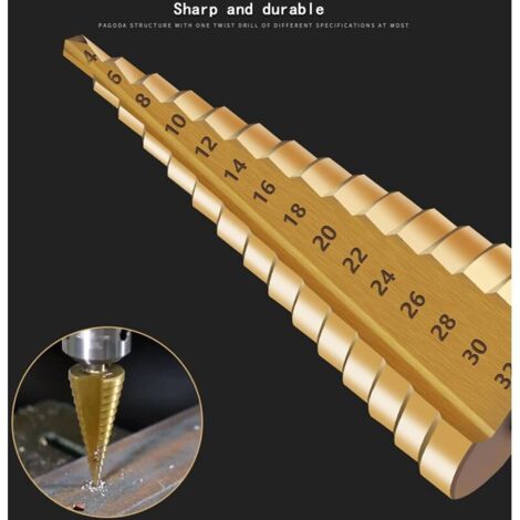 Lot De 3 Forets étagés Triangle Conique Revêtus Titane - Diamètres 4-12/20/32mm, Pour Métal, Bois, Plastique