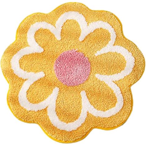 Tapis de bain antidérapant pour salle de bain - Absorbant - Motif floral - Jaune (1/5)
