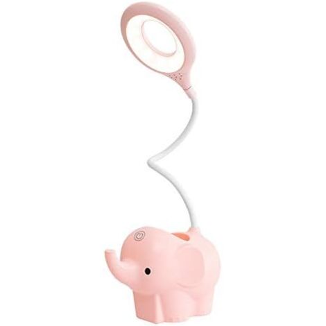 YMYNY Lampe de Bureau, Lampe de Table Led Dimmable lampe d’enfant Dimmable 3 Niveaux de Luminosité Protection des Yeux Contrôle Tactile Sans Fil USB Recharge, Porte Stylo et Support de Téléphone (Rose