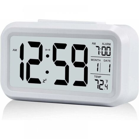 YMYNY Réveil Digital Réveil Matin, Horloge Numérique Réveil à Pile Silencieux pour Enfants Adultes Grand écran LED Température Calendrier(Blanc)