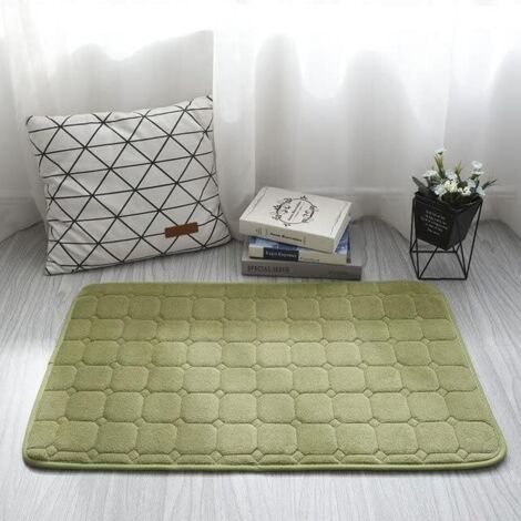 Tapis en polaire corail avec forte absorption d'eau, tapis de salle de bain, antidérapant, tapis de sol latéral en mousse à mémoire de forme, vert, 40 x 60 cm (1/3)
