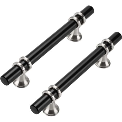YMYNY Lot de 10 poignées d'armoire de cuisine, poignées de meubles, 96 mm, poignées en acier inoxydable, meubles noirs, poignées de porte, poignées d'armoire de cuisine, argent et noir (1/4)