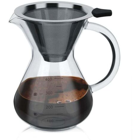 YMYNY Cafetière à verser, Filtre à Café Manuelle, Carafe en Verre Borosilicate, cafetière manuelle pour-over avec filtre permanent, 0,4 L