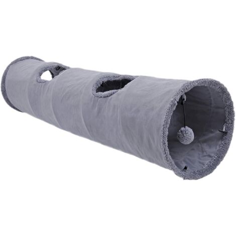 YMYNY Jouet tunnel pour chat pliable en daim, Grands tunnels pour chats pour chats d'intérieur lapins avec 2 trous et boule suspendue Dia30130cm (1/5)