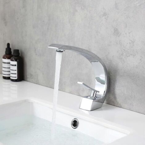 YMYNY Robinet de salle de bain, élégant robinet de salle de bain en laiton chromé, mitigeur d'évier monotrou moderne et unique (1/4)