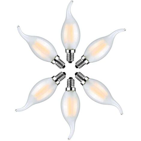 YMYNY Set of 6 LED Flame Bulbs E14, 4W, Warm White, 2700K, Filament Candle Bulbs for Chandeliers, Frosted Glass (1/4)