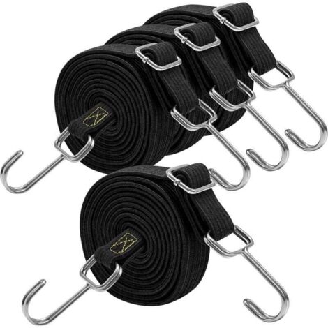 YMYNY Sangles élastiques réglables en caoutchouc noir avec crochets, 300 cm de long, pour bagages, barres de toit, bâches, chargement mobile, camps, bâches, lot de 4 (1/4)