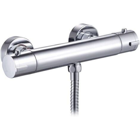 YMYNY Robinet de salle de bain thermostatique mural chromé avec bouton de sécurité, avec sortie par le bas G1/2, verrouillage de sécurité 38°C, laiton massif moderne (1/4)