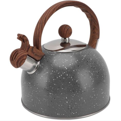 Bouilloires sifflantes 2,7 QT/3 L pour cuisinière, bouilloire en acier inoxydable pour faire bouillir de l'eau, du lait ou du café, théières gris étoilé avec poignée en bois anti-chaleur (1/4)