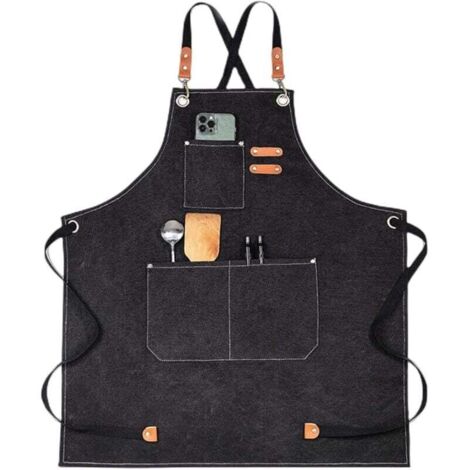 YMYNY Tablier de barbecue tablier en toile 68 x 85 cm avec bandoulière réglable tabliers de cuisine avec 3 poches tablier femme tablier homme pour le jardinage restaurant barbecue (1/3)