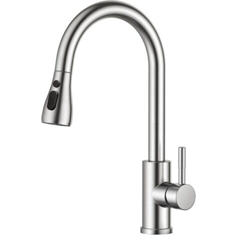 YMYNY Robinet Cuisine, Mitigeur Cuisine, Pivotant à 360° d'Évier à Arc Élevé Pulvérisateur Escamotable 2 Modes, Acier Inoxydable (1/4)