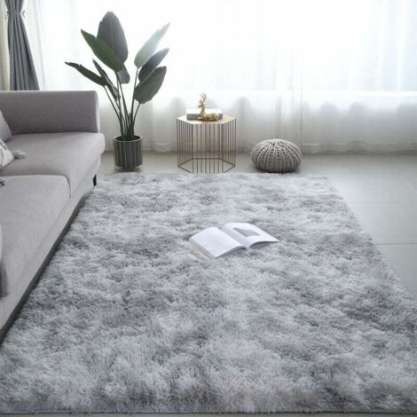 Tapis de salon 160 x 230 cm gris peluche polypropylène doux tapis antidérapant (1/5)