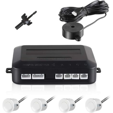 YMYNY Capteur de Recul Voiture,Radar Recul Voiture Auto Système Parcage avec Bibi Buzzer Alarme et 4 Capteurs - Blanc
