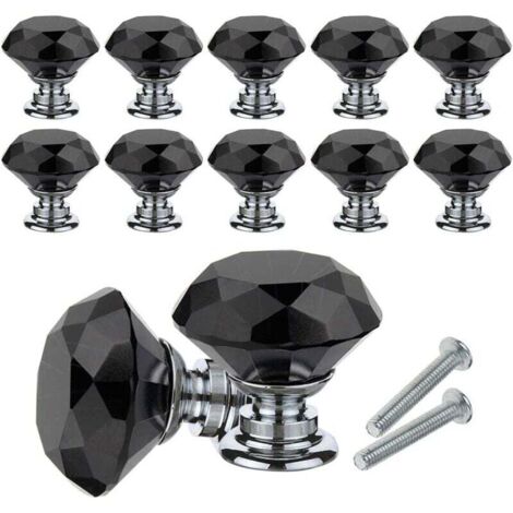 YMYNY Crystal Cabinet Knobs, 10 Pack Diamond Crystal Knob Handles 30mm Cabinet Drawer Cupboard Door Knob with Screws for Home, Office, Dresser, Kitchen and More (Black) (1/4)