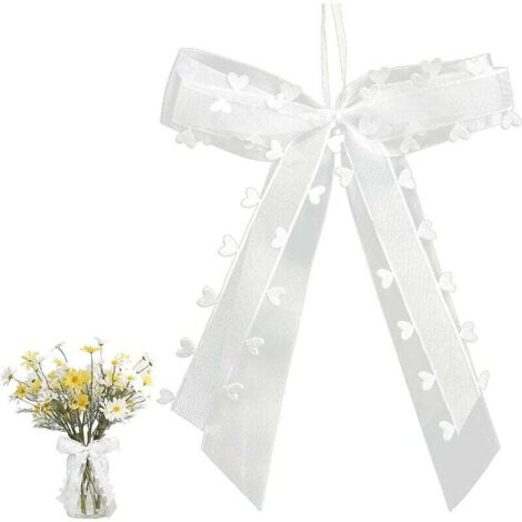 YMYNY 100 Nœuds de voiture pour mariage avec coeurs - fait main - tulle et ruban de satin - facile à nouer sur la voiture (1/5)