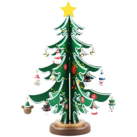 YMYNY Sapin de Noël en bois DIY Ensemble de sapin de Noël miniatures créatives décorations de festival fête sapin de Noël Décoration de table pour les vacances, festival, maison, bureau, décoration de (1/4)