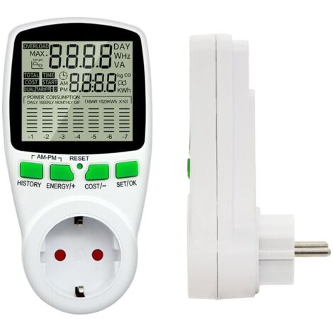 YMYNY Wattmeter 230 V/16 A – Electricity consumption meter – Electricity consumption cost control socket – Energy meter socket with large LCD screen (1/4)