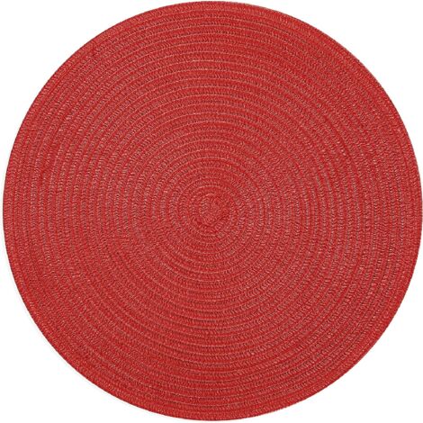 Lot de 4 sets de table ronds tressés, lavables, 38 cm, pour la maison, les mariages (rouge, 2) (1/4)