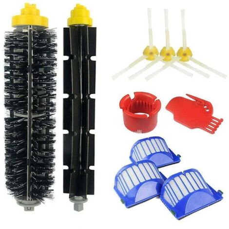 YMYNY Pièces de rechange d'accessoires pour aspirateur iRobot Roomba série 500/600 : 676 606 605 671 698 692 675 697 694 595 585, etc, 1 roue pivotante, 1 brosse en poils, 3 brosses latérales et 3 fil