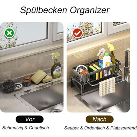 Organisateur d'évier : porte-éponge en acier inoxydable de cuisine organisateur d'évier de cuisine suspendu avec 2 adhésifs, organisateur d' évier de cuisine avec porte-baguettes, porte-serviettes et Organisateur d'évier : porte-éponge en acier inoxydable de cuisine organisateur d'évier de cuisine suspendu avec 2 adhésifs, organisateur d' évier de cuisine avec porte-baguettes, porte-serviettes et