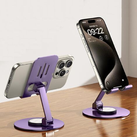 Support de téléphone portable violet, réglable à 360°, pliable et facile à transporter, base disque (1/4)