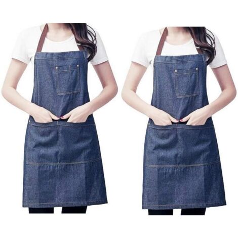 YMYNY x tablier de cuisine réglable en jean denim avec grandes poches pour femmes hommes pour cuisiner barbecue grill café (1/5)