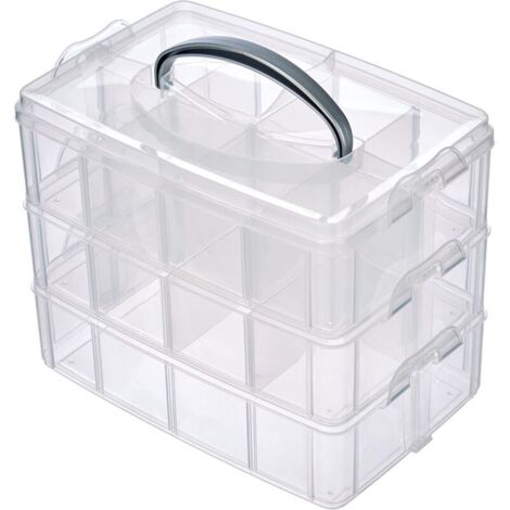 YMYNY Boîte de rangement avec poignée de transport, boîte de rangement à 17 compartiments, 23,1 x 15,6 x 18,5 cm, transparente (1/4)
