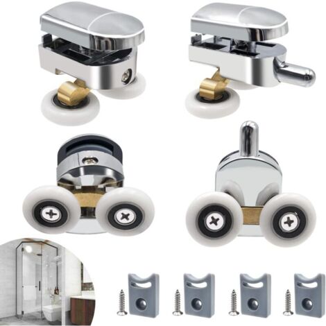 YMYNY Rouleau de porte de douche, 4 roulettes doubles pour porte de douche Roulettes Coulissantes Porte Roue de Remplacement pour Cabine de Douche (1/4)