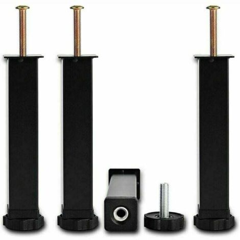 YMYNY --4pcs Pied De Lit à Visser Metal Pieds Pour Sommier à Lattes Universel Pieds De Meubles Noir, Pieds De Sommier Sans Perage, Reglable Hauteur: 20cm(+2cm), Carré 3x3,5cm