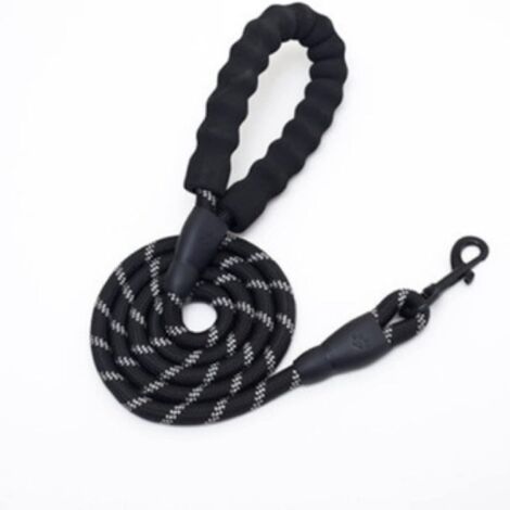 Laisse robuste en corde hautement réfléchissante pour chien, 1,5 m, avec poignée rembourrée confortable, pour chiens de petite, moyenne et grande taille (noire) (1/4)
