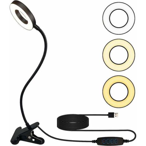 YMYNY 10W Lampe de Bureau à Pince avec Adaptateur USB[3 Modes d’Éclairage &10 Niveaux de Luminosité] Flexible à 360°Lampe Lecture Clipsable, 40CM Lampe Bureau Led pour Maison/Burea
