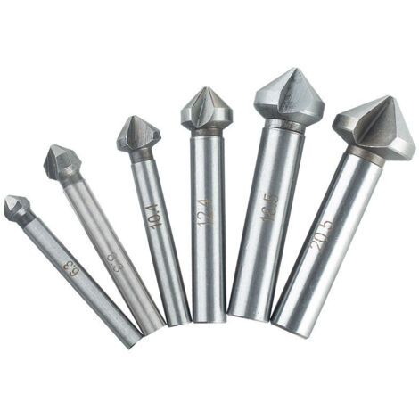 YMYNY 6 tlg 90° 3 Flute Kegelsenkersatz Anfassen Versenkbohrer 1/4" 6-Kanntschaft Senker Senkbohrer Versenker-Bit Kegelsenker Satz (1/4)