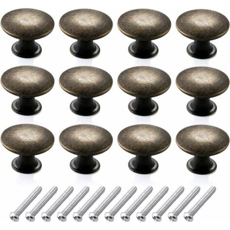 YMYNY 12 pièces Vintage boutons de commode rondes kit de boutons de tiroir, boutons de meubles monotrou pointus rétro Boutons de meubles Bouton en laiton antique pour tiroir de cuisine(30mm,bronze) (1/4)