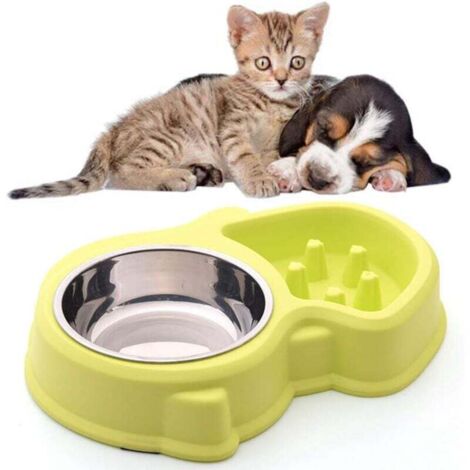 Gamelle double Ulisem pour eau et nourriture, 1 gamelle en acier inoxydable et 1 gamelle pour chats et petits chiens (verte) (1/4)