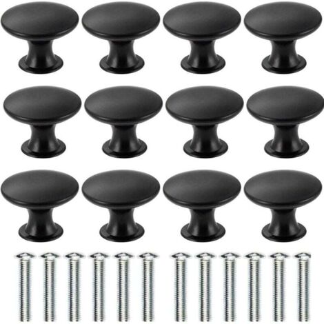 Lot de 12 poignées de tiroir et de porte noires Ulisem, 30 mm, trou rond, pour armoires, penderies, cuisines et chambres d'enfants. (1/4)