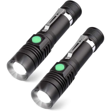 Lampe torche LED rechargeable USB Ulisem2x, 600 lumens, étanchéité IP65, 4 modes d'éclairage, zoomable pour la maison, le camping, la randonnée et les urgences (piles incluses) [Classe énergétique A++ (1/4)