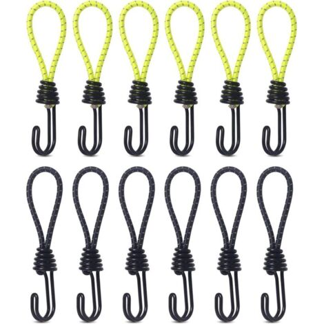 Tendeur élastique UlisemBungee, robuste avec crochet, résistant aux chocs, en métal, pour camping, tentes, bagages, lot de 12 (1/4)