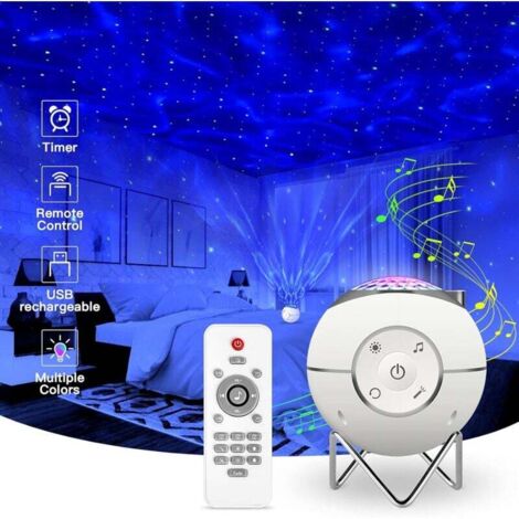 Veilleuse pour enfants Ulisem, projecteur de musique LED rechargeable par USB avec 14 modes, télécommande, minuteur et support en métal pour enfants, adultes, cadeaux, décorations de fête à domicile ( (1/4)