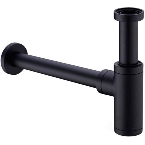Siphon de lavabo en laiton Ulisem, siphon universel avec rallonge de 200 mm, siphon réglable 1 1/4 x 32 mm, anti-odeurs, anti-fuites, noir mat (1/4)