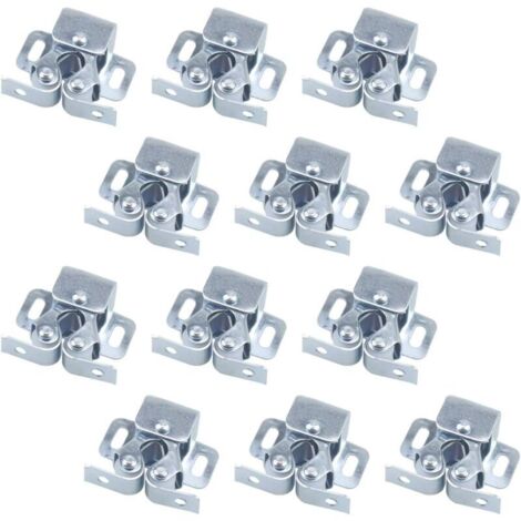 Lot de 12 loquets de porte Ulisem, ferme-portes, loquets à double galet pour meubles, portes battantes, portes d'armoires, loquets à double galet, loquets de porte d'armoire (argent) (1/4)