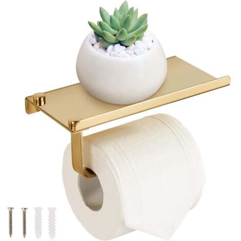 Porte-papier toilette mural Ulisem avec tablette pour téléphone - Distributeur de papier toilette en acier inoxydable (1/4)