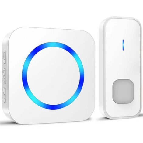 Sonnette sans fil Ulisem, kit de sonnette électronique étanche à 400 m avec batterie, 55 mélodies et 5 niveaux de volume pour la maison, voyant LED bleu, blanc (1/4)