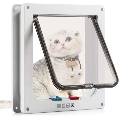 Chatière magnétique 4 positions Ulisem, chatière avec tunnel pour chats et petits chiens (M-19,7 x 19 x 5,5 cm, blanc) (1/4)