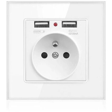 Prise Electrique Murale avec Double USB - Chargeur pour iPhone/Android prise française (1/4)